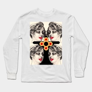 Black cross and woman with golden earring and red lips Long Sleeve T-Shirt